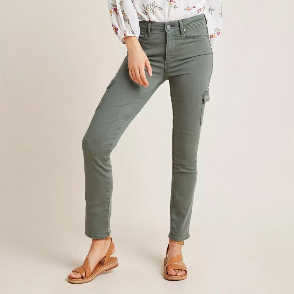 Paige Hoxton High-Rise Cargo Green Jeans Sz 28